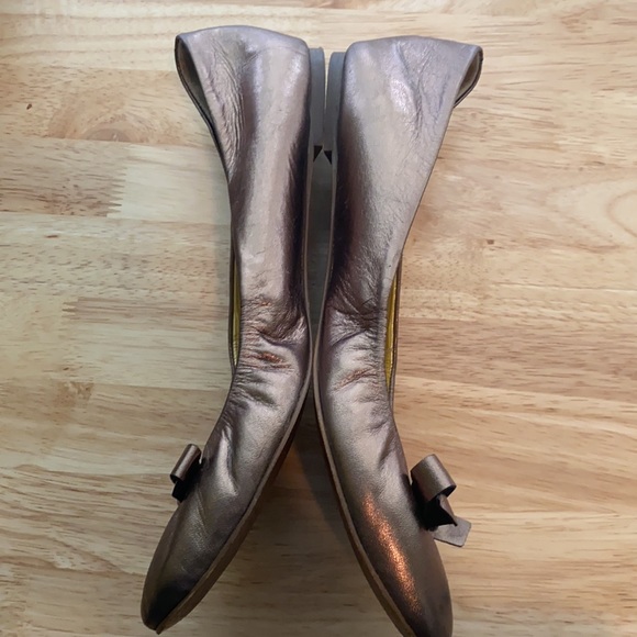 J Crew Metallic Leather Ballet Flats with Bow Accent - Picture 7 of 16